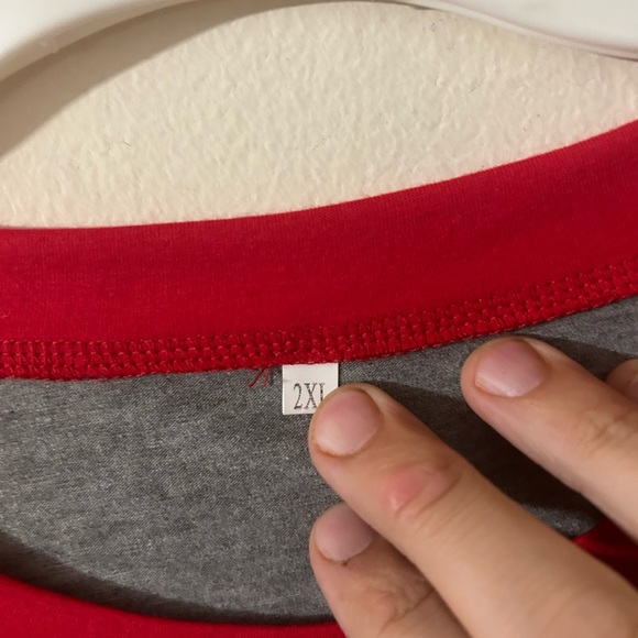 Boutique Brand leopard & red gray stripes shark bite blouse size 2x - Picture 3 of 5